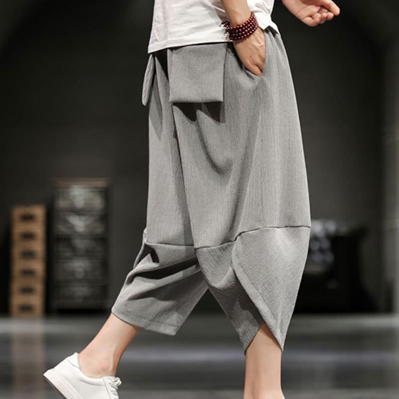 Buddha Stonesサマーソリッドメンズコットンリネンクロップドパンツ（ポケット付き） - image 3