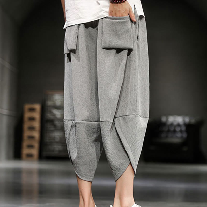 Buddha Stonesサマーソリッドメンズコットンリネンクロップドパンツ（ポケット付き） - image 3