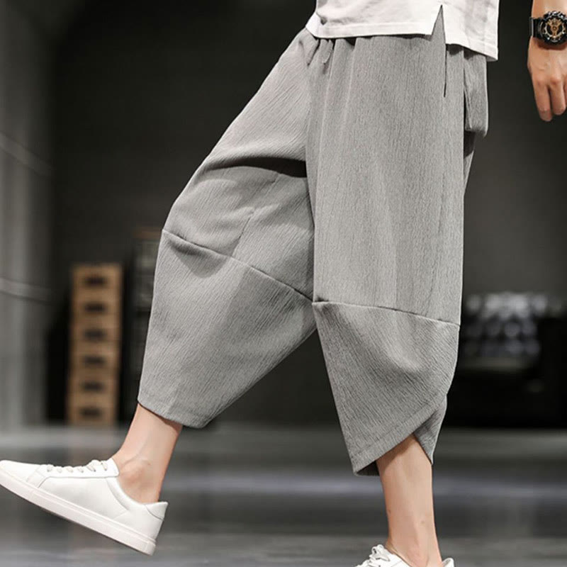 Buddha Stonesサマーソリッドメンズコットンリネンクロップドパンツ（ポケット付き） - ライトグレー - US/UK/AU46、 EU56 (5XL)  - image 1