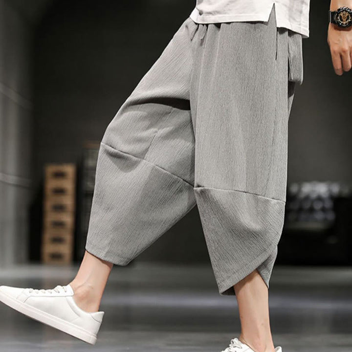 Buddha Stonesサマーソリッドメンズコットンリネンクロップドパンツ（ポケット付き） - ライトグレー - US/UK/AU46、 EU56 (5XL)  - image 1