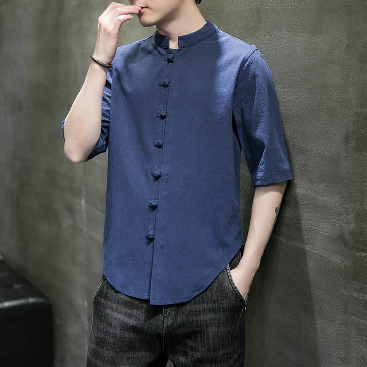 Buddha Stones無地 メンズ 半袖 コットンシャツ - image 27