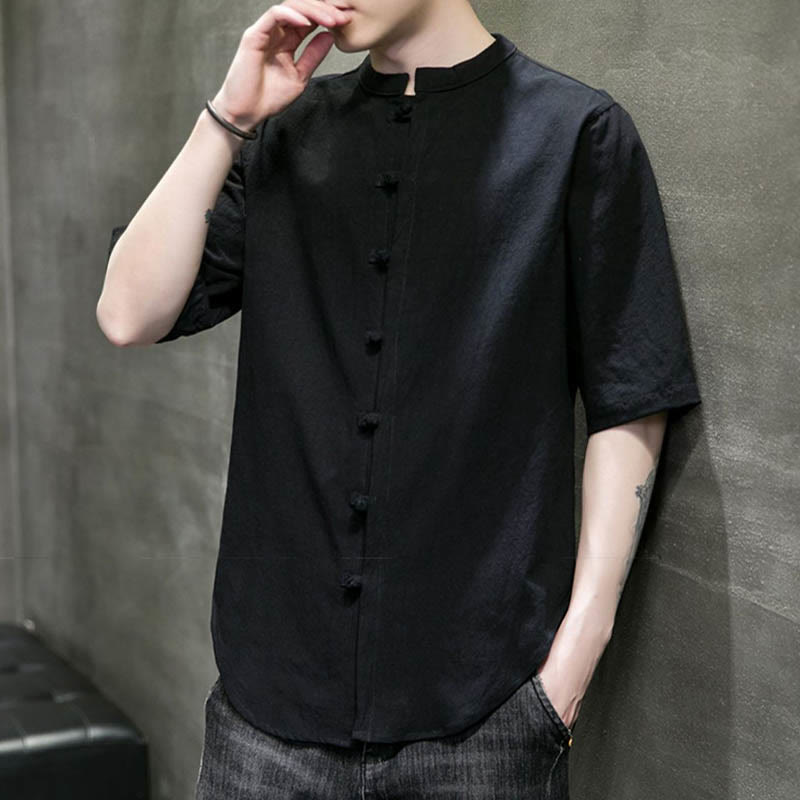 Buddha Stones無地 メンズ 半袖 コットンシャツ - image 21