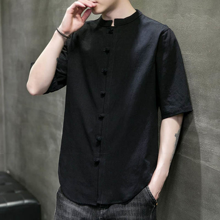 Buddha Stones無地 メンズ 半袖 コットンシャツ - image 21