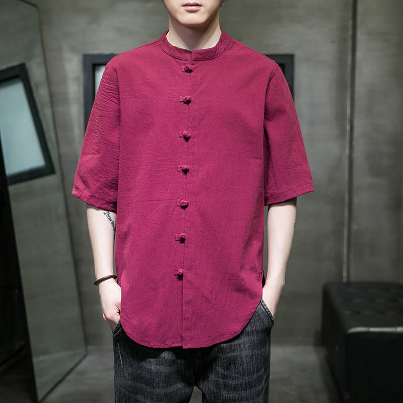 Buddha Stones無地 メンズ 半袖 コットンシャツ - ミディアムバイオレットレッド - US/UK/AU46、 EU56 (5XL)  - image 11