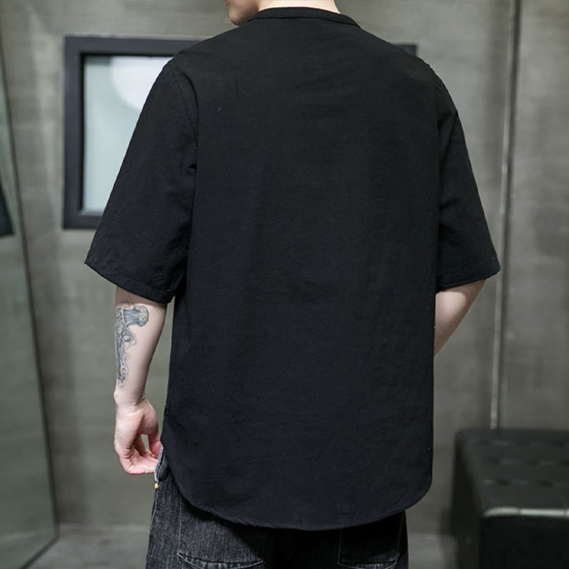 Buddha Stones無地 メンズ 半袖 コットンシャツ - image 18