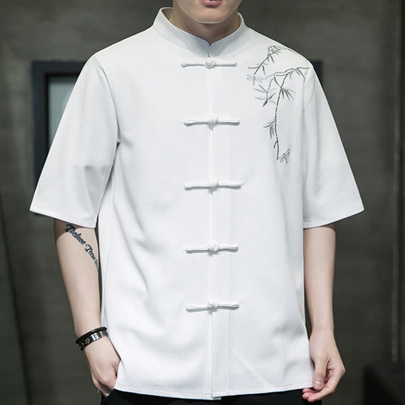 Buddha Stonesカエルボタン 葉 トンボ 刺繍 メンズ 半袖シャツ - image 1