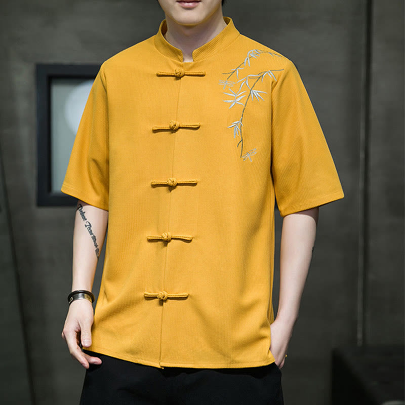 Buddha Stonesカエルボタン 葉 トンボ 刺繍 メンズ 半袖シャツ - image 7