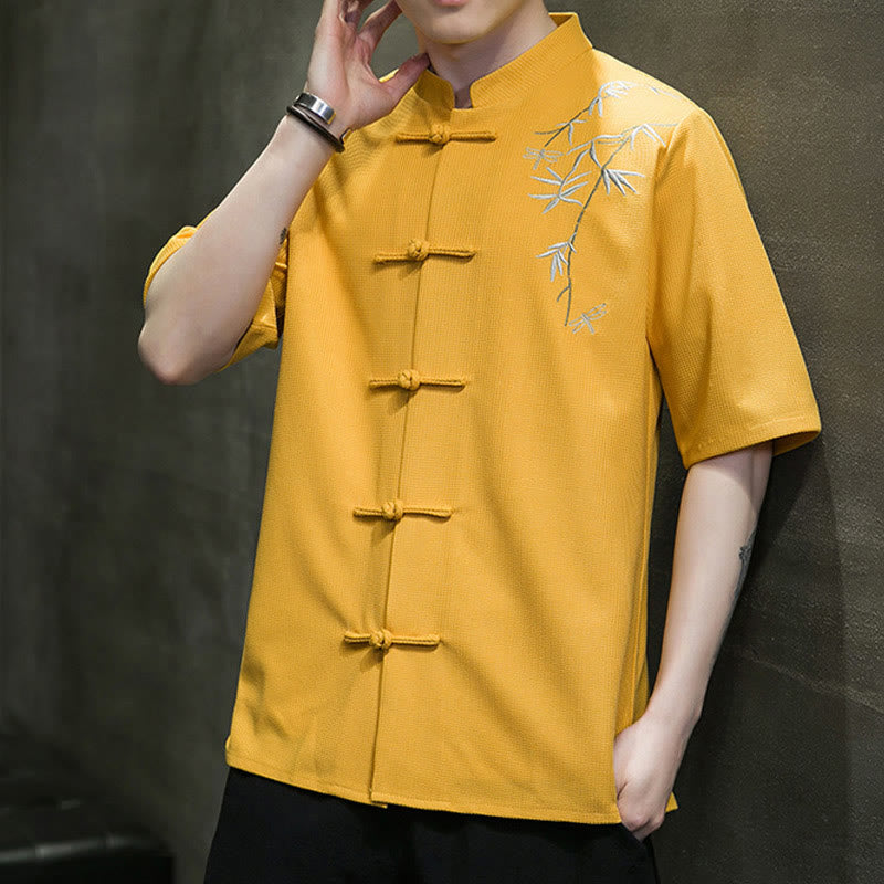 Buddha Stonesカエルボタン 葉 トンボ 刺繍 メンズ 半袖シャツ - image 13