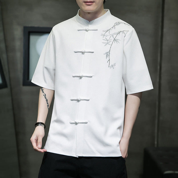 Buddha Stonesカエルボタン 葉 トンボ 刺繍 メンズ 半袖シャツ - image 5