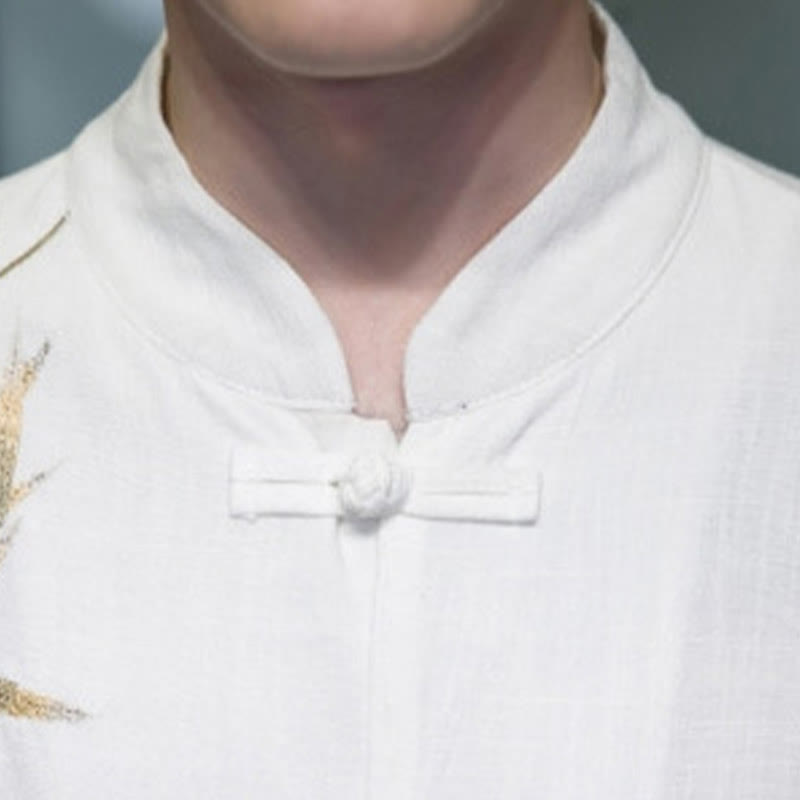 Buddha Stones中国風 カエルボタン 唐装 竹の葉 長袖シャツ コットンリネン メンズジャケット - image 3