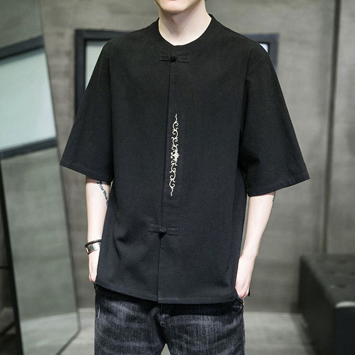 Buddha Stones無地 カエルボタン 刺繍 メンズ 半袖 コットンシャツ - image 16