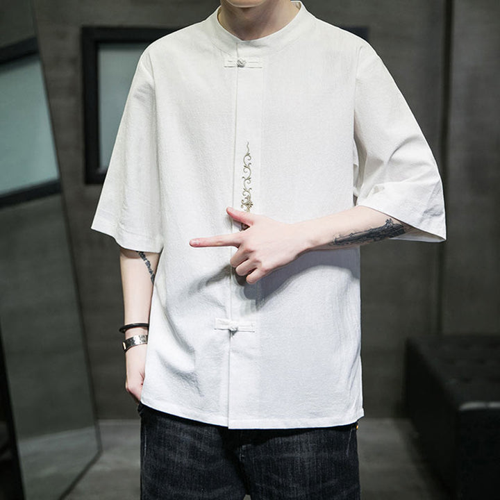 Buddha Stones無地 カエルボタン 刺繍 メンズ 半袖 コットンシャツ - image 26