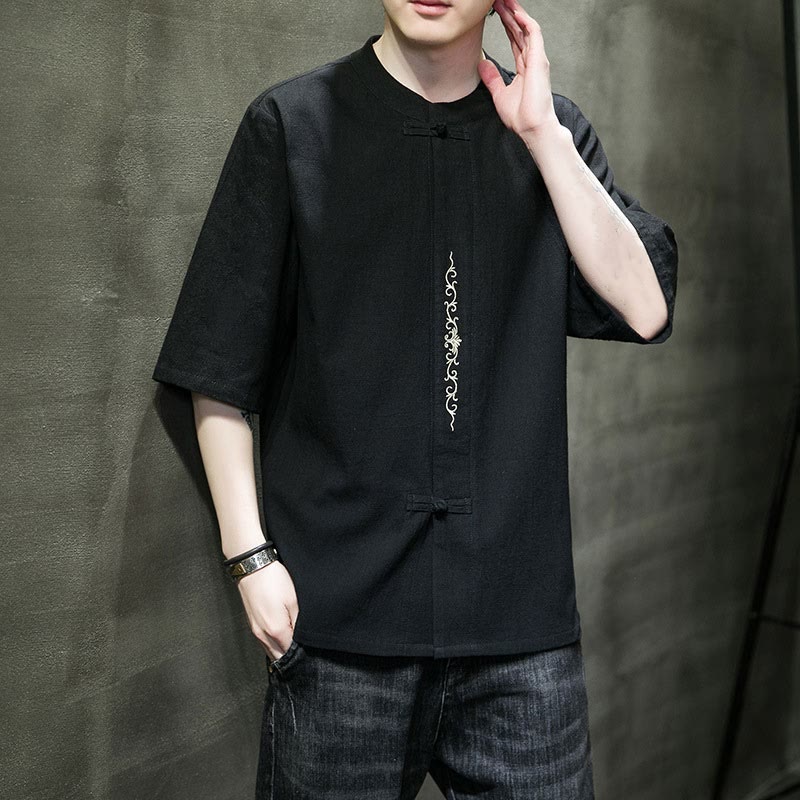 Buddha Stones無地 カエルボタン 刺繍 メンズ 半袖 コットンシャツ - image 14