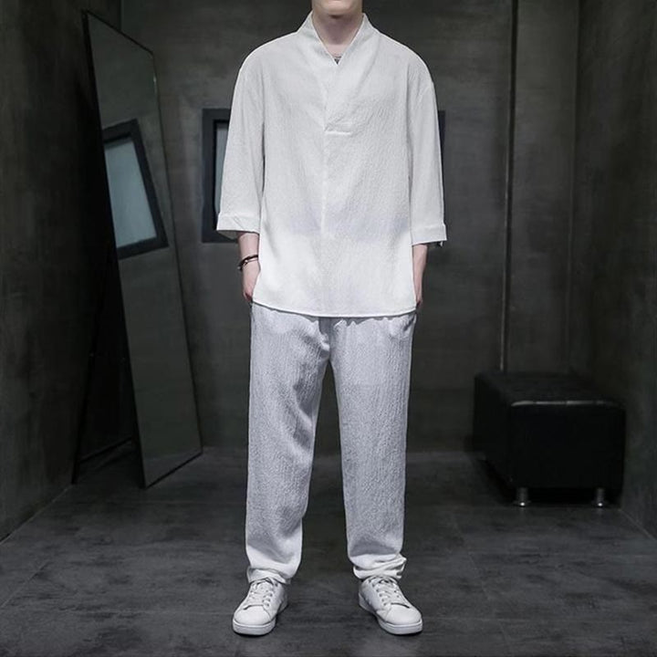 Buddha Stones無地 七分袖シャツ カジュアルパンツ 服 メンズ セット