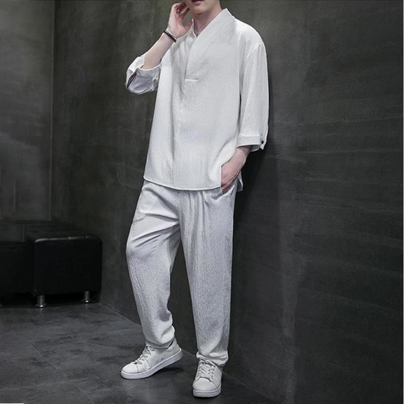 Buddha Stones無地 七分袖シャツ カジュアルパンツ 服 メンズ セット