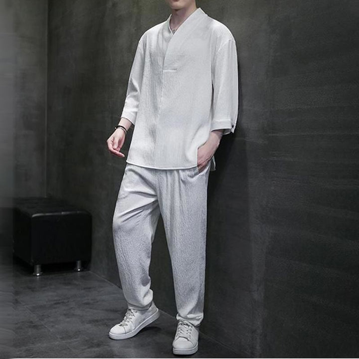Buddha Stones無地 七分袖シャツ カジュアルパンツ 服 メンズ セット
