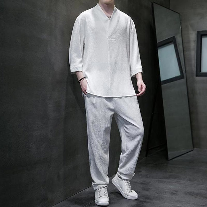 Buddha Stones無地 七分袖シャツ カジュアルパンツ 服 メンズ セット