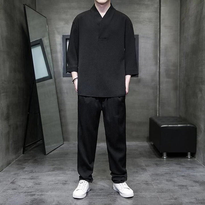 Buddha Stones無地 七分袖シャツ カジュアルパンツ 服 メンズ セット