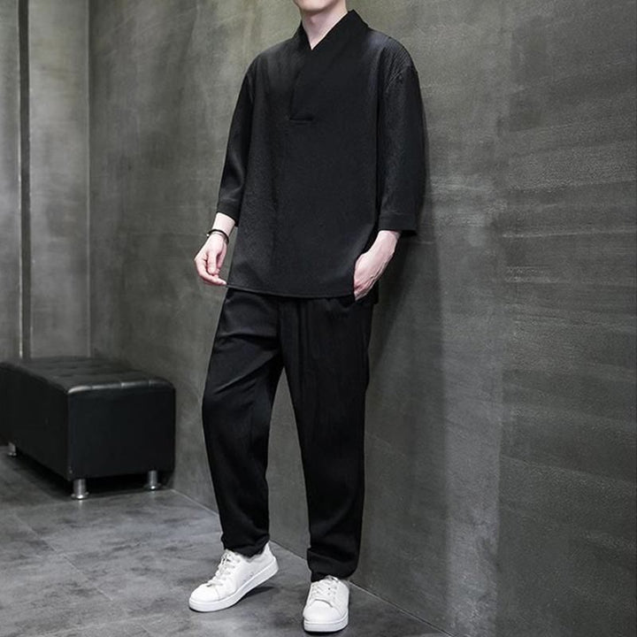 Buddha Stones無地 七分袖シャツ カジュアルパンツ 服 メンズ セット