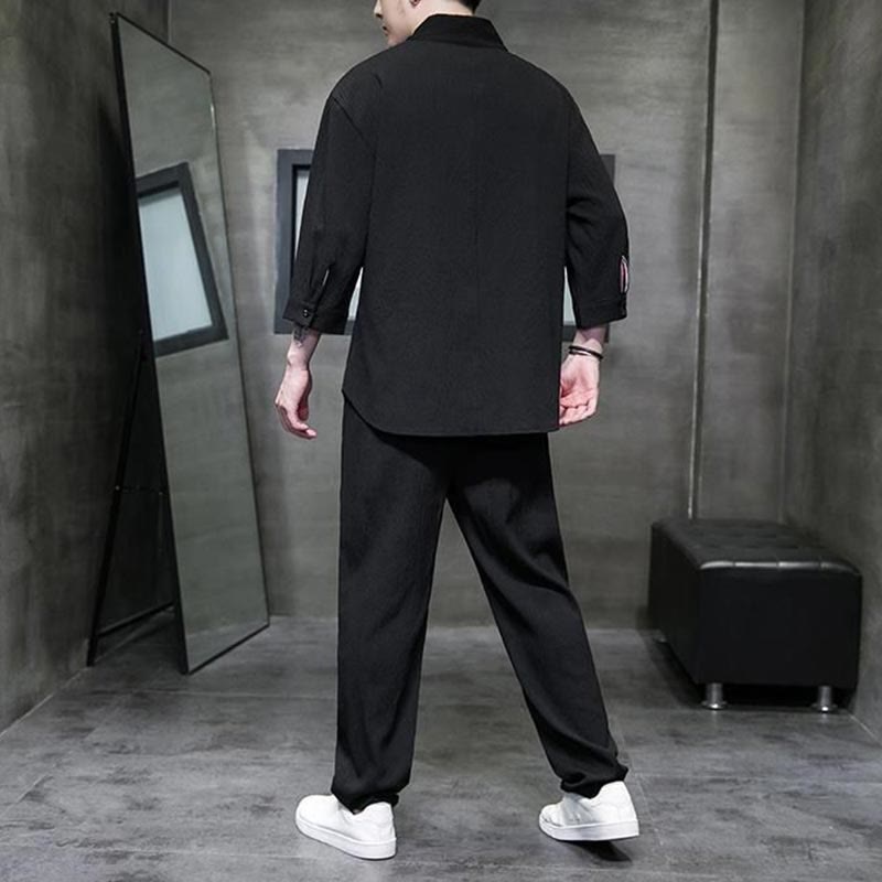 Buddha Stones無地 七分袖シャツ カジュアルパンツ 服 メンズ セット