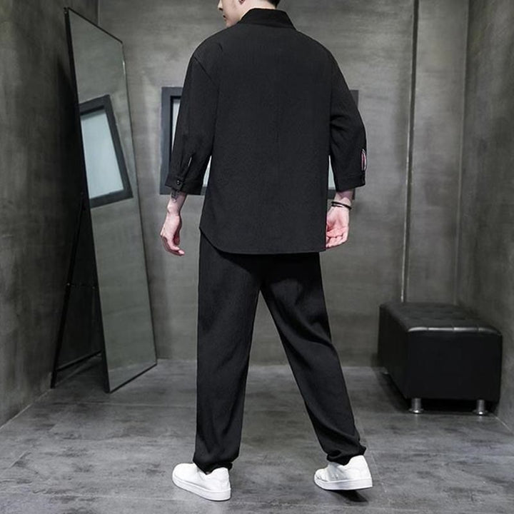 Buddha Stones無地 七分袖シャツ カジュアルパンツ 服 メンズ セット