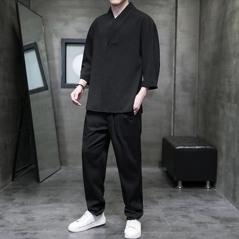 Buddha Stones無地 七分袖シャツ カジュアルパンツ 服 メンズ セット