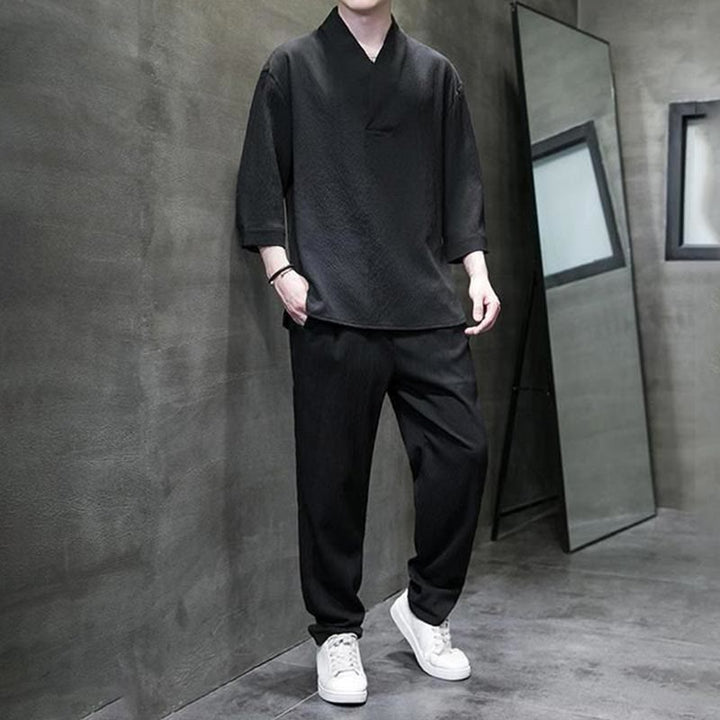 Buddha Stones無地 七分袖シャツ カジュアルパンツ 服 メンズ セット