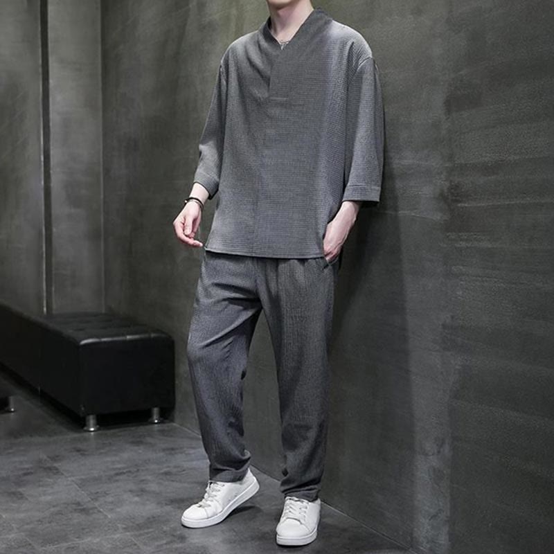 Buddha Stones無地 七分袖シャツ カジュアルパンツ 服 メンズ セット