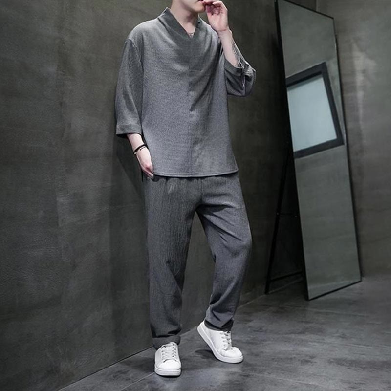 Buddha Stones無地 七分袖シャツ カジュアルパンツ 服 メンズ セット