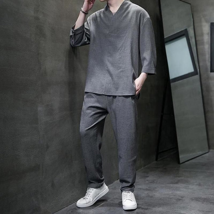 Buddha Stones無地 七分袖シャツ カジュアルパンツ 服 メンズ セット