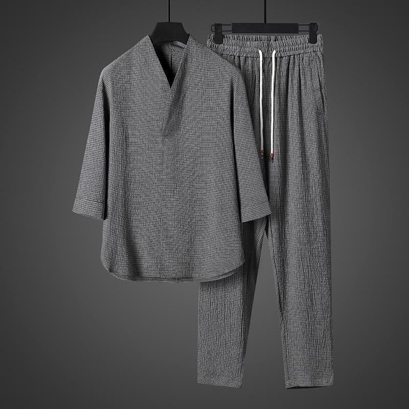 Buddha Stones無地 七分袖シャツ カジュアルパンツ 服 メンズ セット