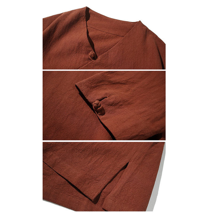 Buddha StonesVネック 無地 メンズ 半袖 コットンシャツ - image 5
