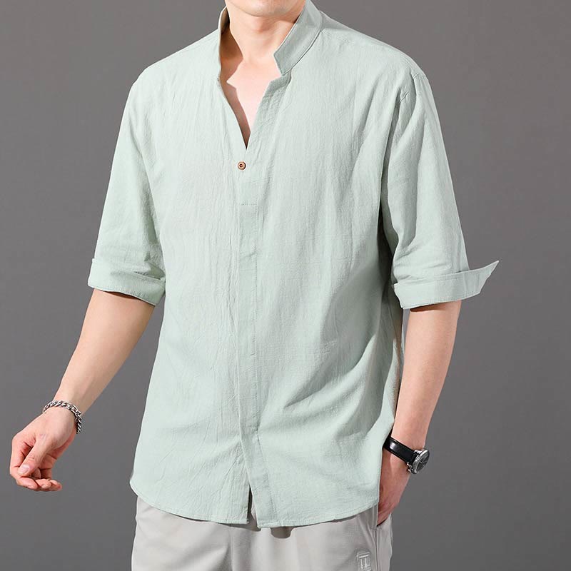 Buddha Stonesサマー メンズ ハーフスリーブ ボタン コットンシャツ - ミントクリーム - US/UK/AU48、 EU58 (6XL)  - image 12