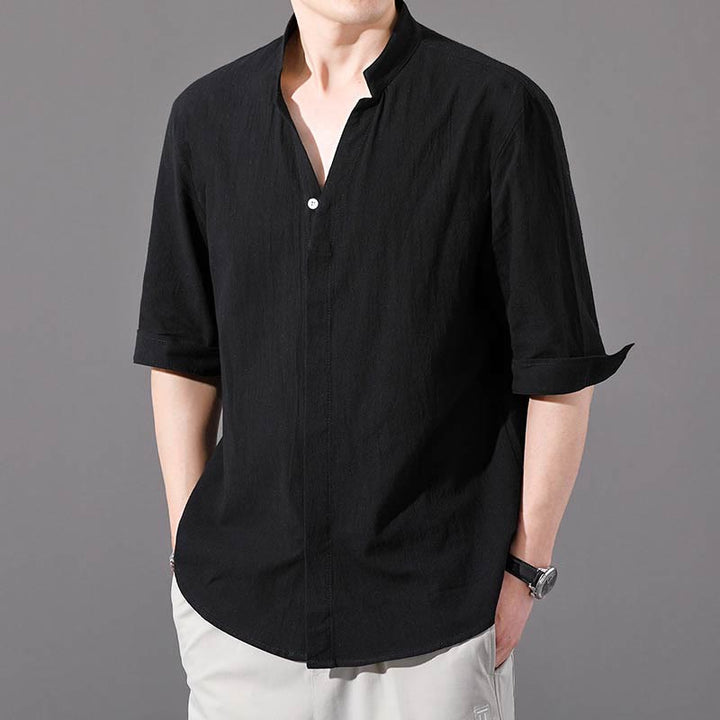 Buddha Stonesサマー メンズ ハーフスリーブ ボタン コットンシャツ - 黒 - US/UK/AU48、 EU58 (6XL)  - image 10