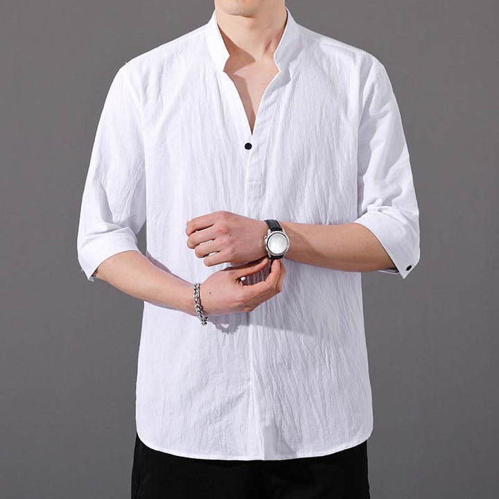 Buddha Stonesサマー メンズ ハーフスリーブ ボタン コットンシャツ - 白 - US/UK/AU48、 EU58 (6XL)  - image 5