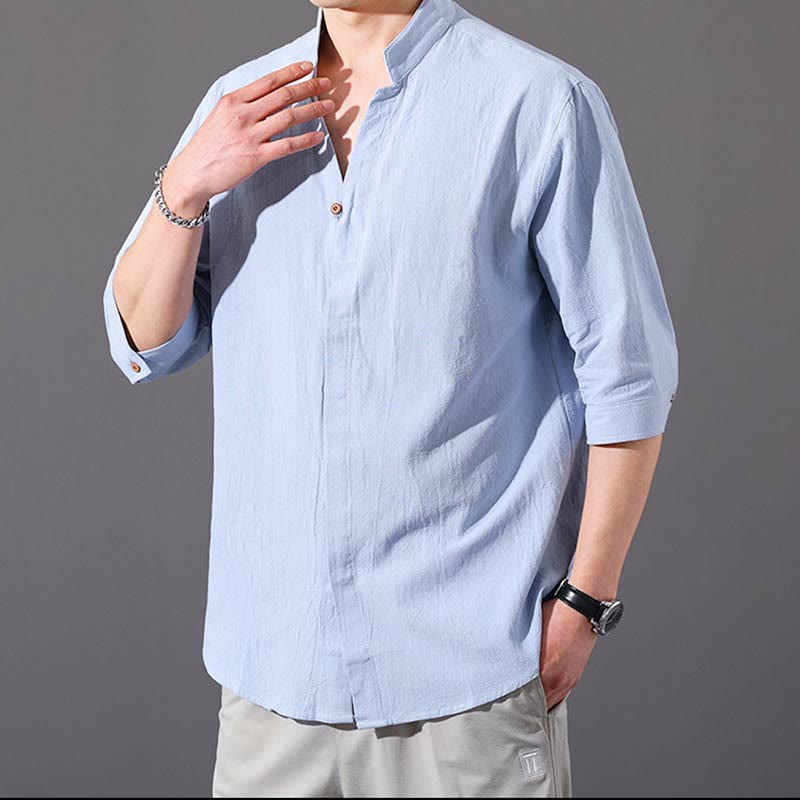 Buddha Stonesサマー メンズ ハーフスリーブ ボタン コットンシャツ - image 3