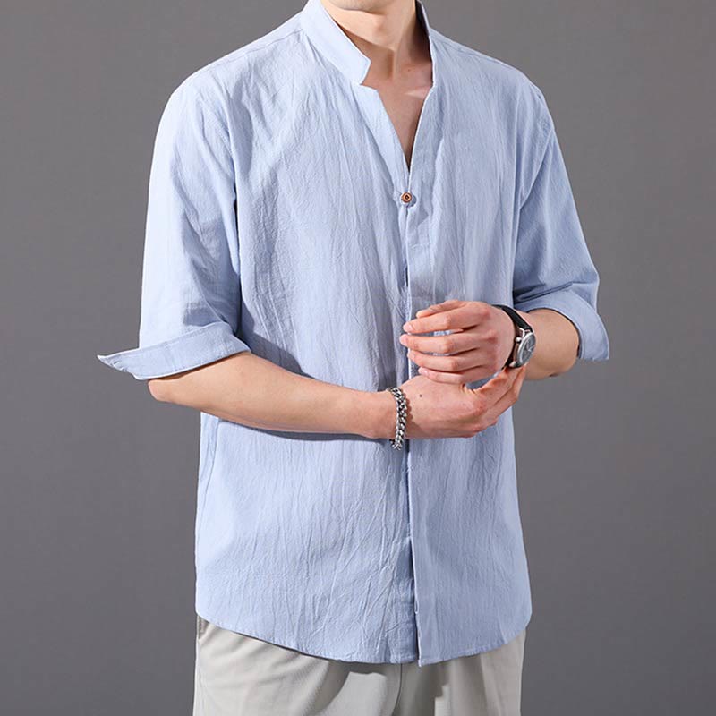 Buddha Stonesサマー メンズ ハーフスリーブ ボタン コットンシャツ - image 2