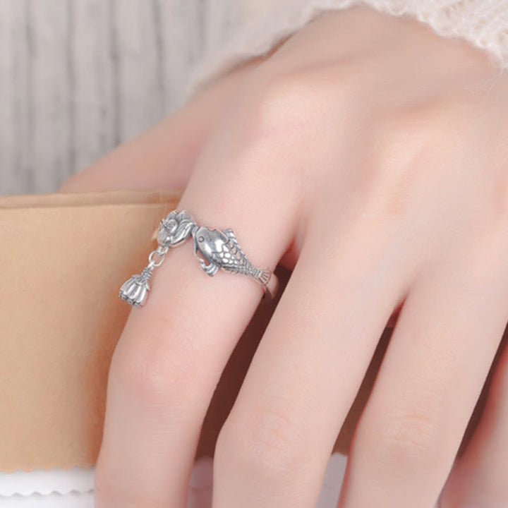 Buddha Stones925スターリングシルバー 鯉 蓮の花 成功リング - image 5