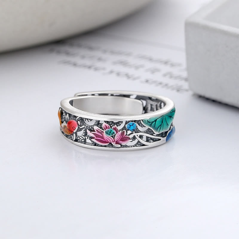 Buddha Stones925スターリングシルバー鯉蓮幸運万事好運リング - image 1