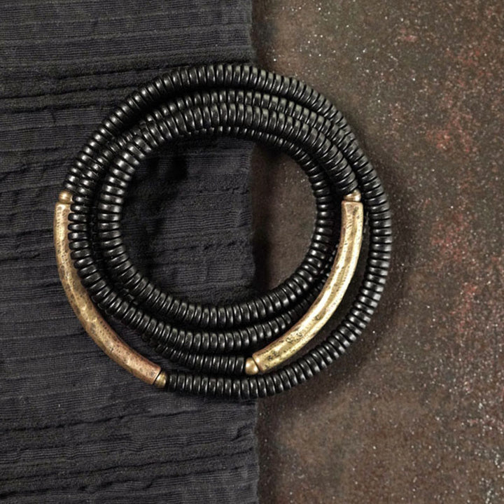 Buddha Stonesチベット黒檀ビーズ 銅製 平和 多層ブレスレット