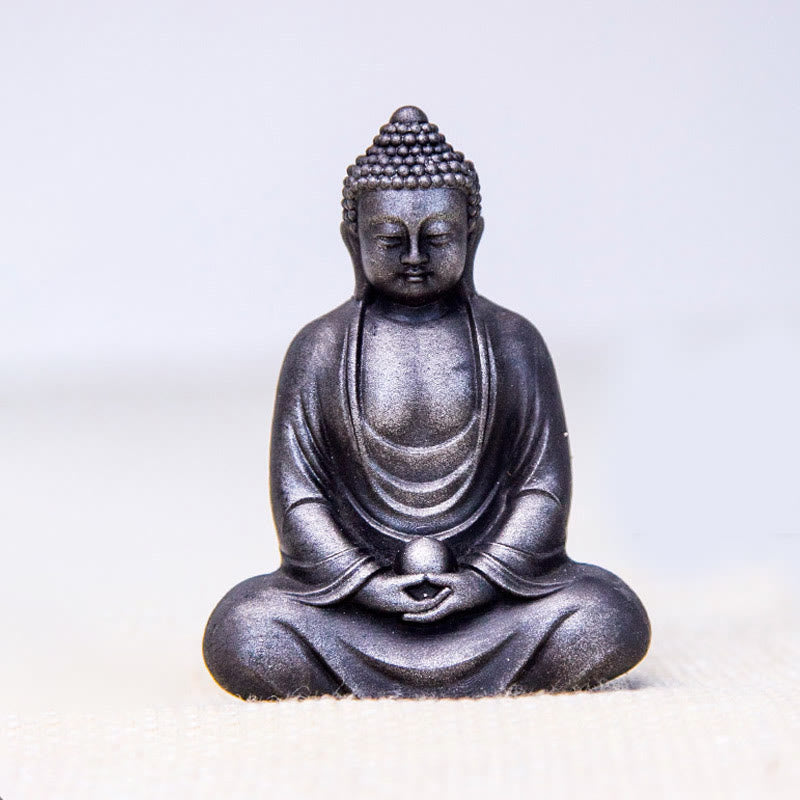 Buddha Stonesチベットの瞑想仏 鉄粉錆鋳造樹脂像 静寂の装飾 - 研磨済み 10×7.5×2.3cm - image 18