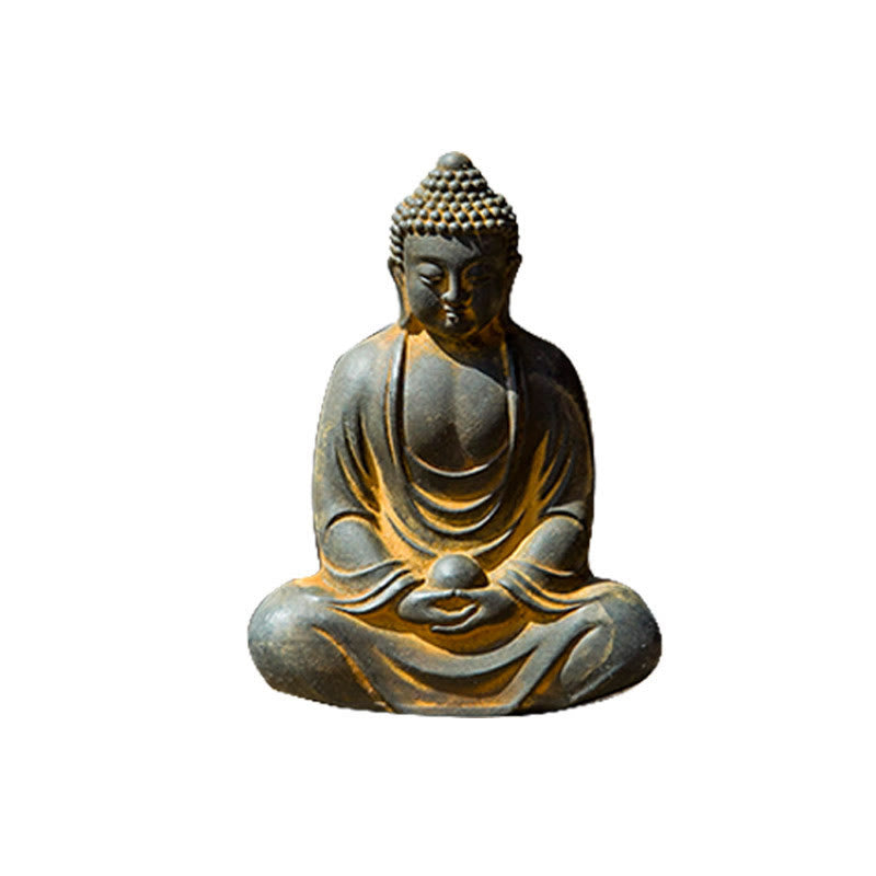 Buddha Stonesチベットの瞑想仏 鉄粉錆鋳造樹脂像 静寂の装飾