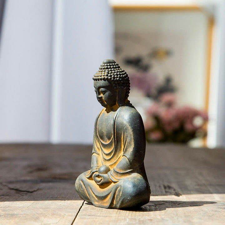 Buddha Stonesチベットの瞑想仏 鉄粉錆鋳造樹脂像 静寂の装飾 - image 3