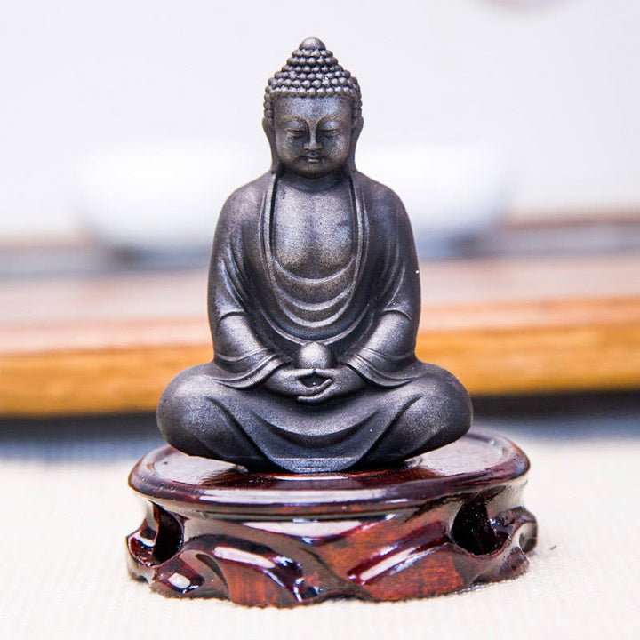 Buddha Stonesチベットの瞑想仏 鉄粉錆鋳造樹脂像 静寂の装飾
