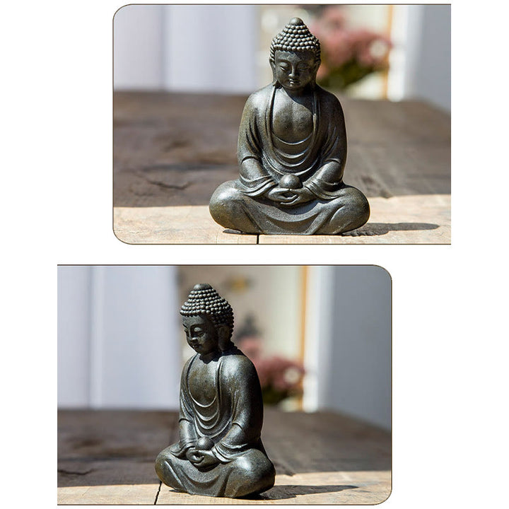 Buddha Stonesチベットの瞑想仏 鉄粉錆鋳造樹脂像 静寂の装飾