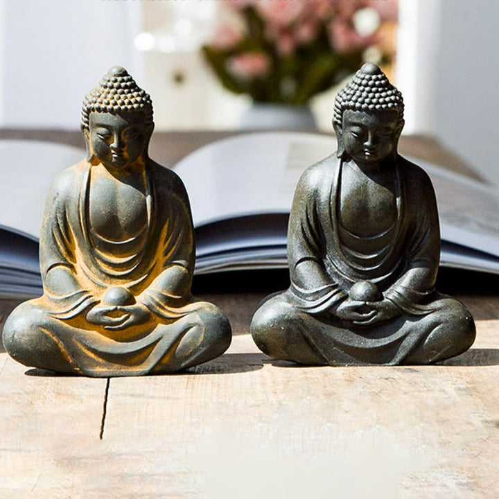 Buddha Stonesチベットの瞑想仏 鉄粉錆鋳造樹脂像 静寂の装飾 - image 1
