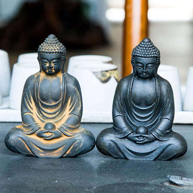 Buddha Stonesチベットの瞑想仏 鉄粉錆鋳造樹脂像 静寂の装飾 - image 17