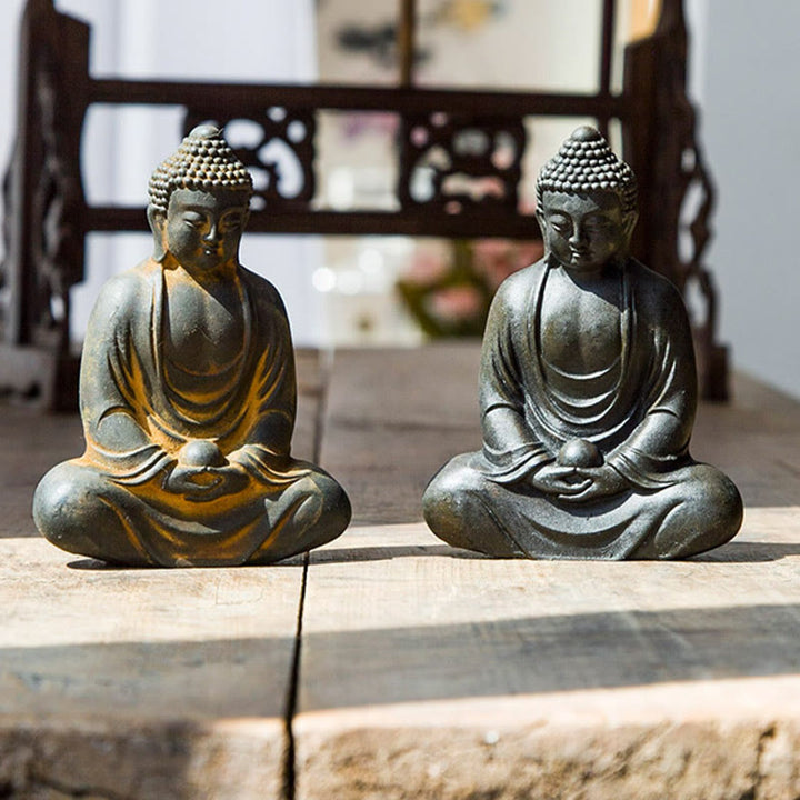 Buddha Stonesチベットの瞑想仏 鉄粉錆鋳造樹脂像 静寂の装飾