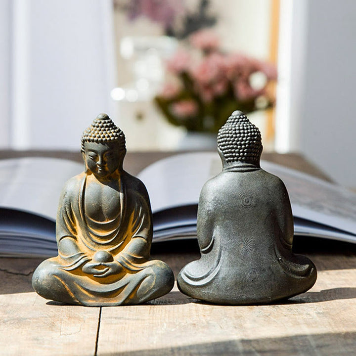 Buddha Stonesチベットの瞑想仏 鉄粉錆鋳造樹脂像 静寂の装飾 - image 4