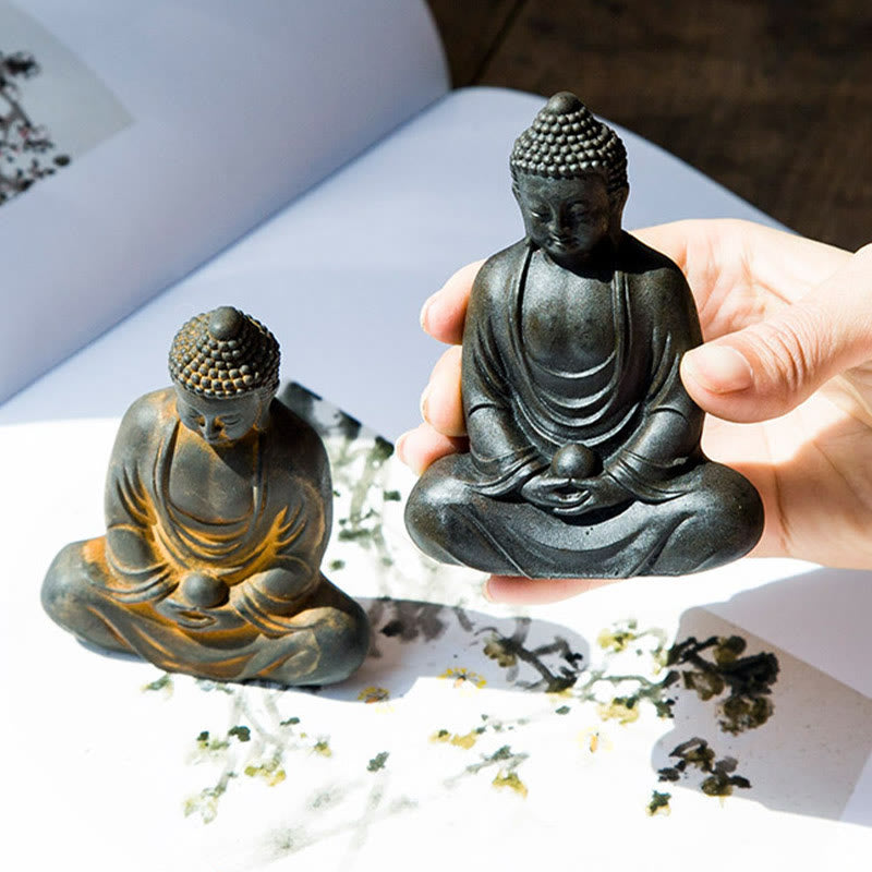 Buddha Stonesチベットの瞑想仏 鉄粉錆鋳造樹脂像 静寂の装飾